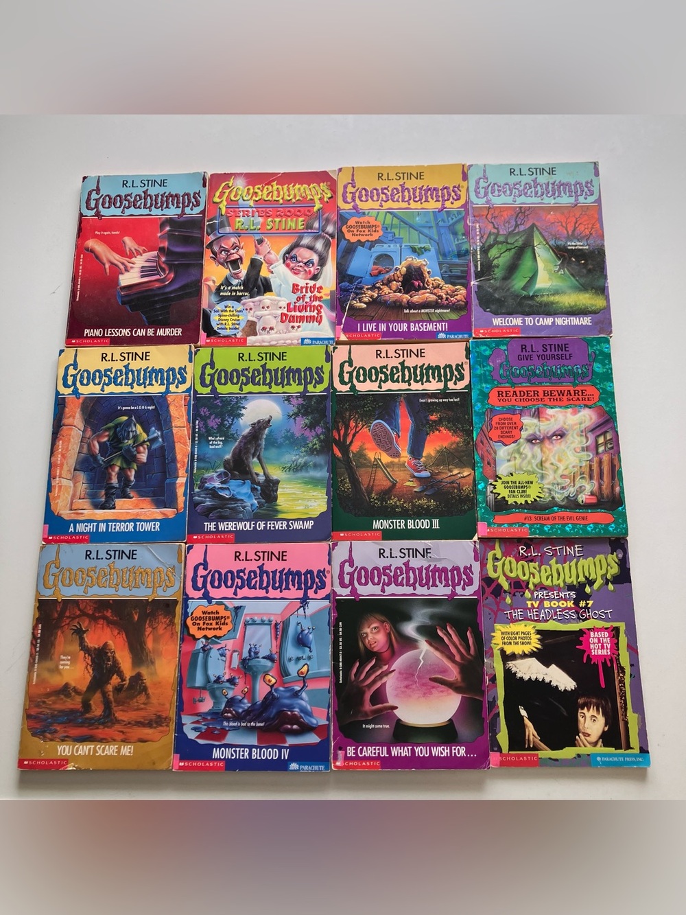 Vintage Goosebumps R.L Stine Book Lot (12 Books) & 1996 Postcard Book